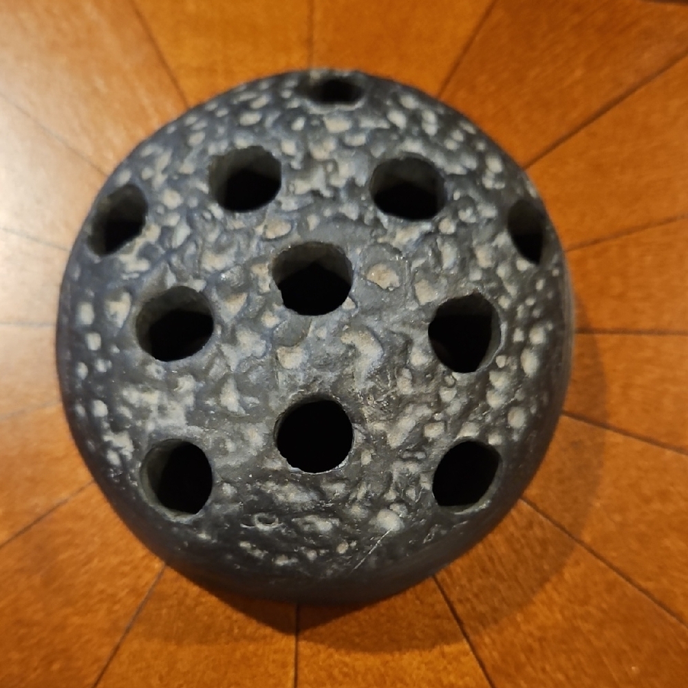 Vintage Heavy Ceramic Black 11-Hole Flower Frog Japan Ikebana Lotus